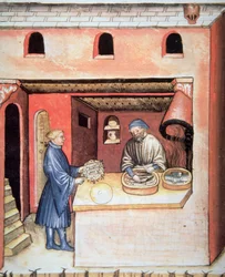 Fol.83v Pesce marinato in aceto, illustrazione dal Tacuinum Sanitatis Codex Vindobonensis